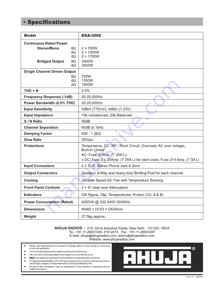 Ahuja DXA-3502 Operation Manual Download Page 16