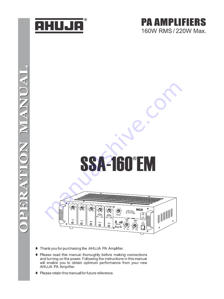 Ahuja SSA-160 EM Скачать руководство пользователя страница 1