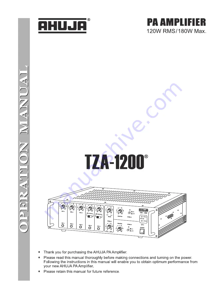 Ahuja TZA-1200 Скачать руководство пользователя страница 1