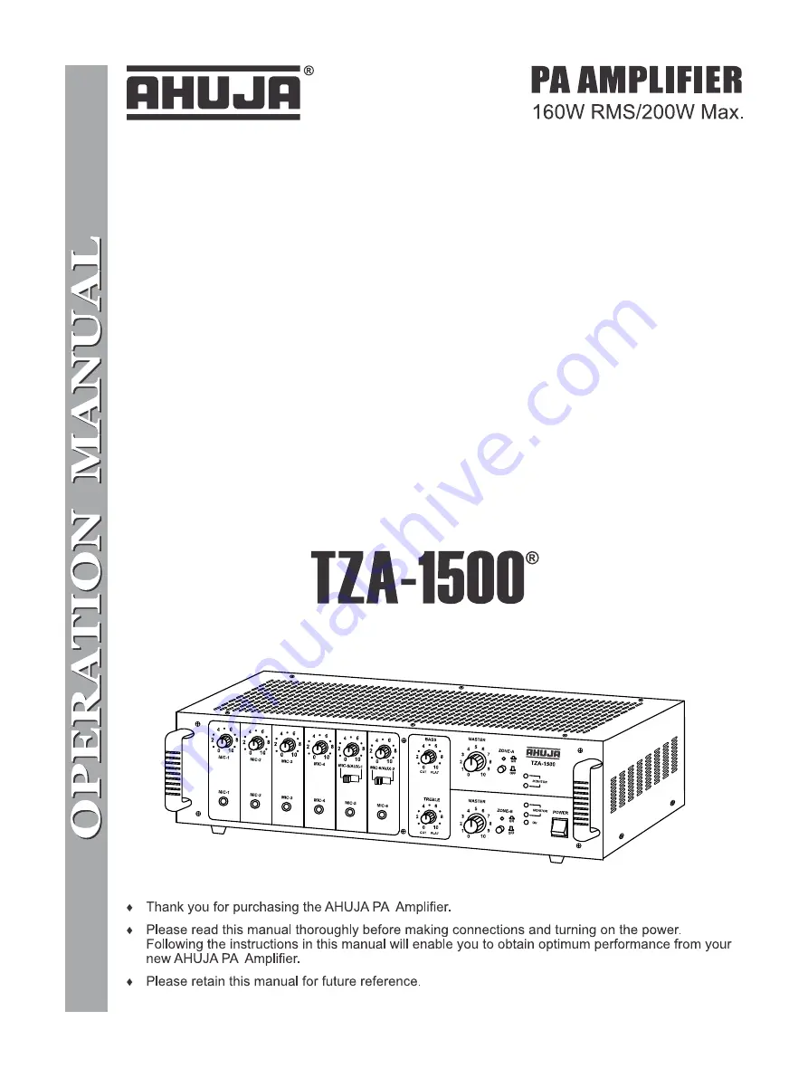 Ahuja TZA-1500 Скачать руководство пользователя страница 1