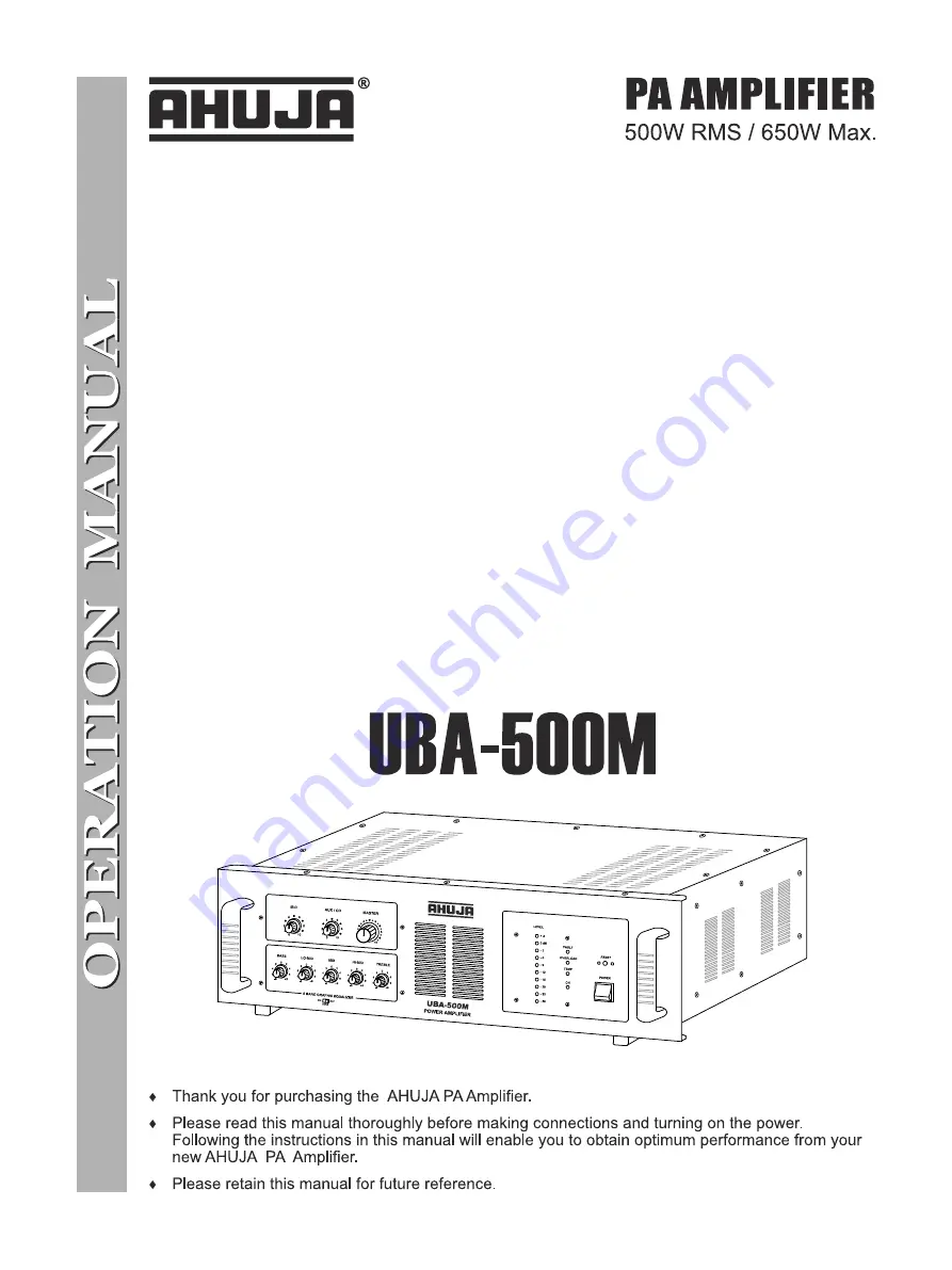 Ahuja UBA-500M Operation Manual Download Page 1