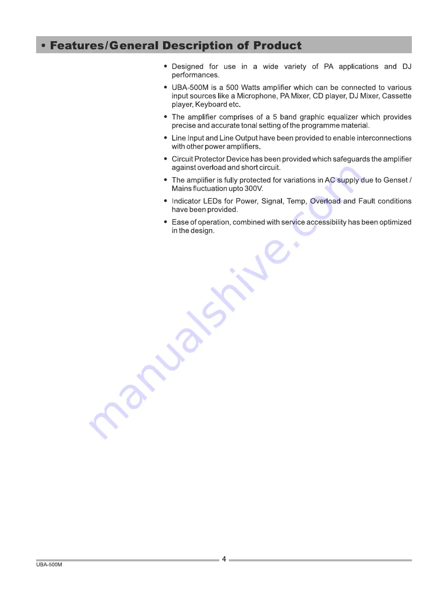 Ahuja UBA-500M Operation Manual Download Page 4