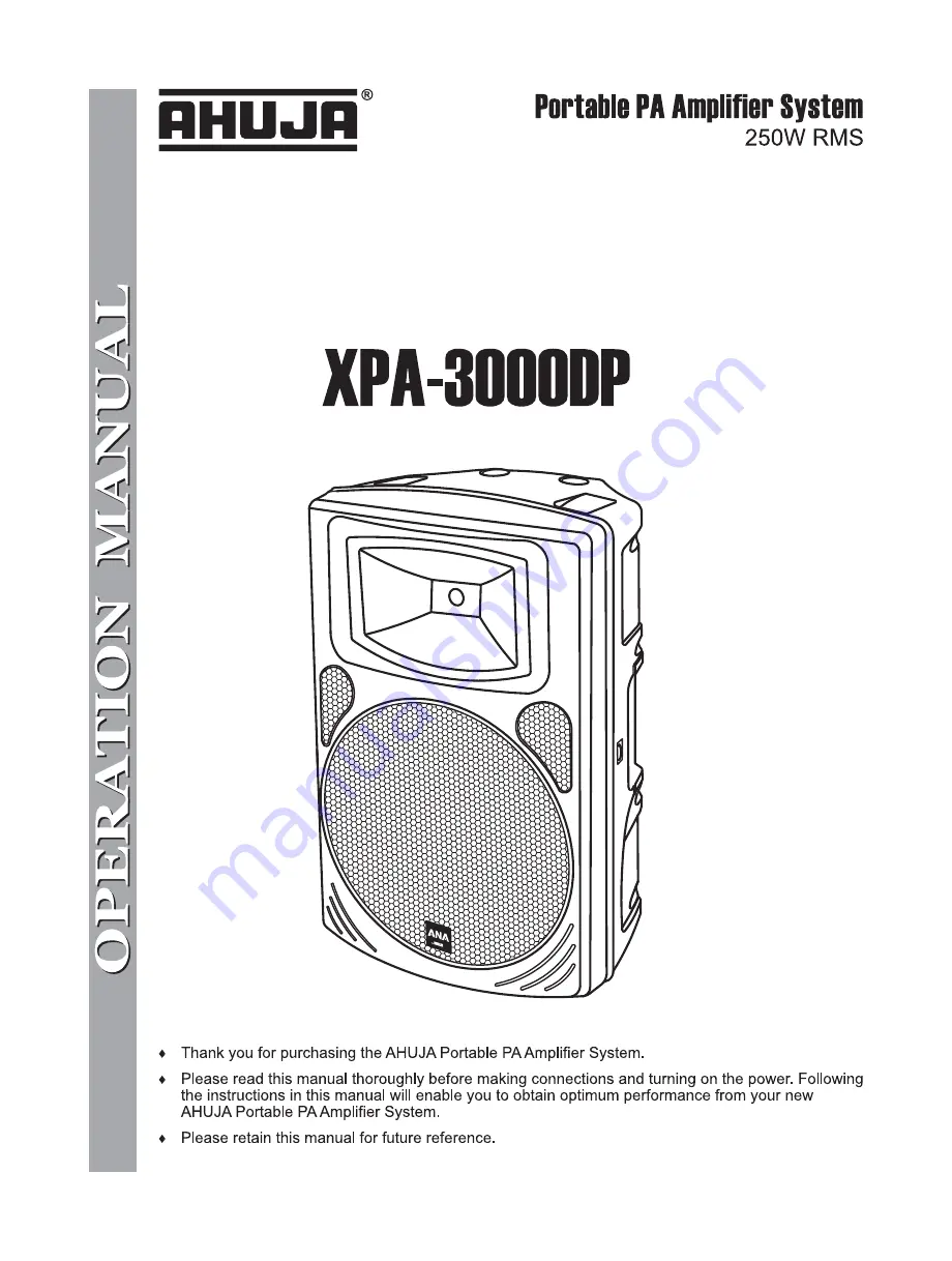 Ahuja XPA-3000DP Скачать руководство пользователя страница 1