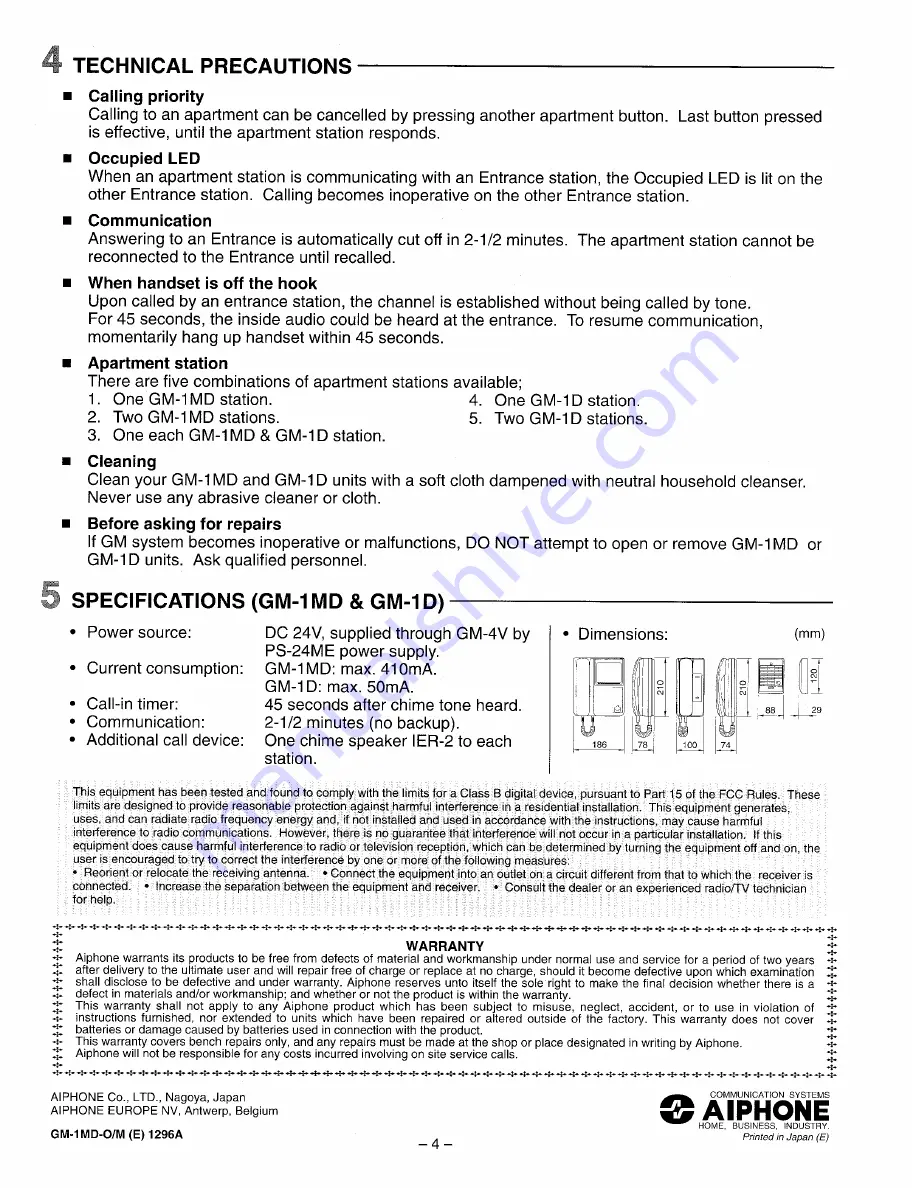 Aiphone GM-1D Скачать руководство пользователя страница 4