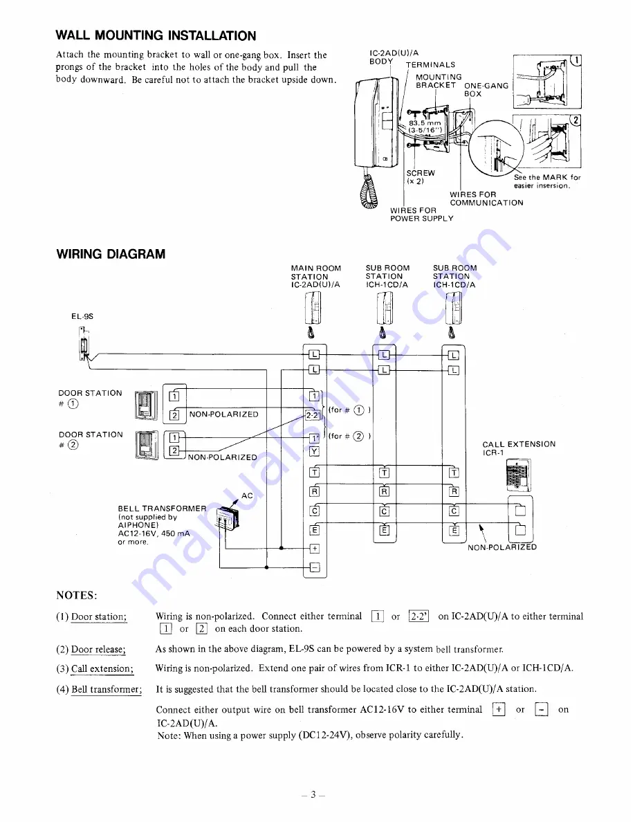 Aiphone IC-2AD Скачать руководство пользователя страница 3