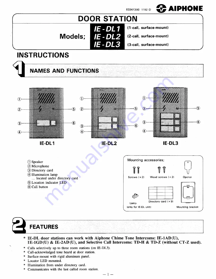 Aiphone IE-DL1 Instructions Download Page 1