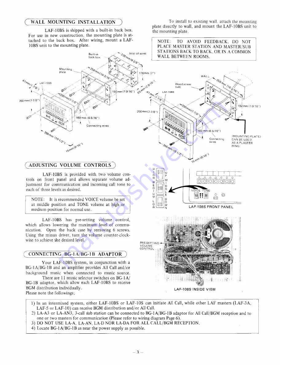 Aiphone LAF-10BS Instructions Manual Download Page 3