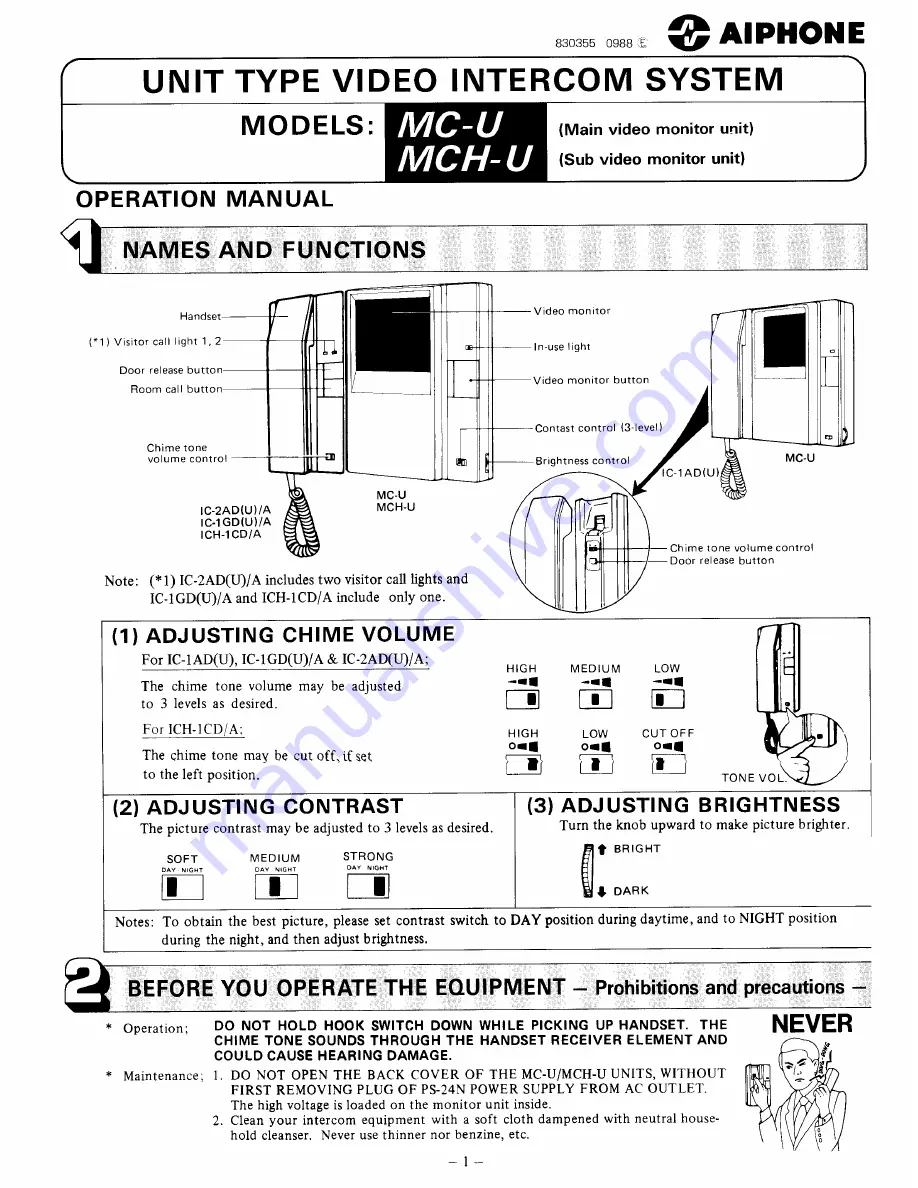 Aiphone MC-U Скачать руководство пользователя страница 1