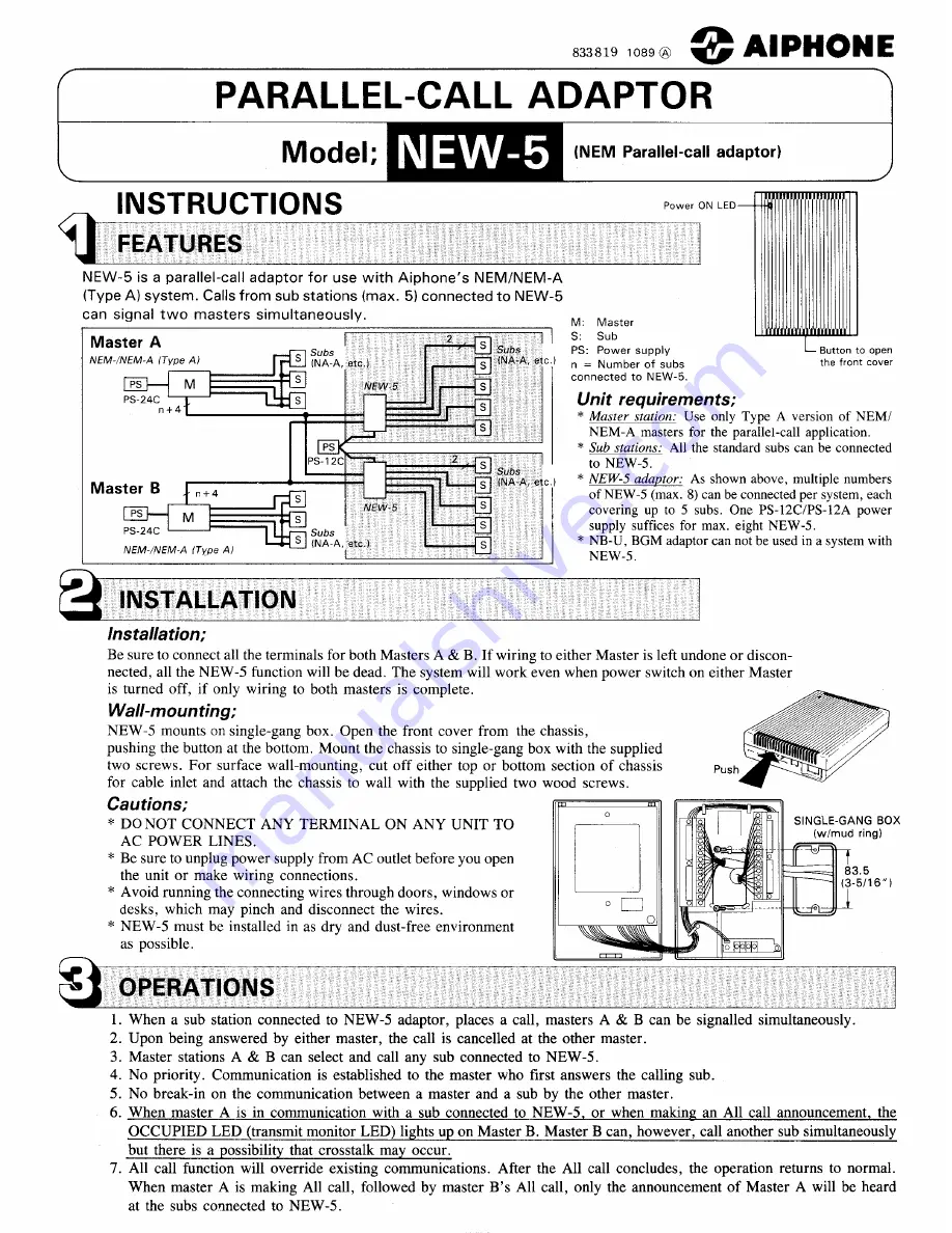 Aiphone NEW-5 Instructions Download Page 1