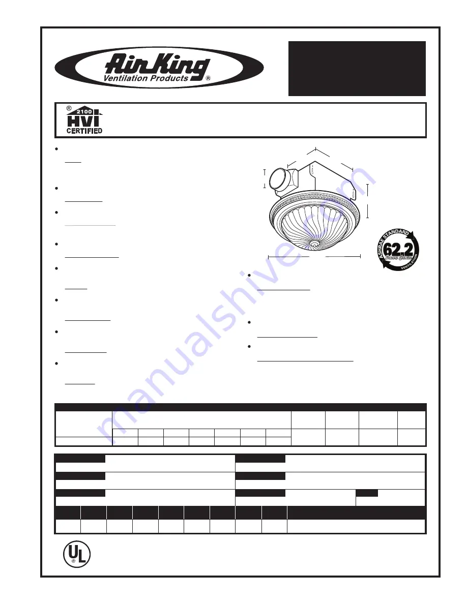 Air King AKLC Specifications Download Page 1