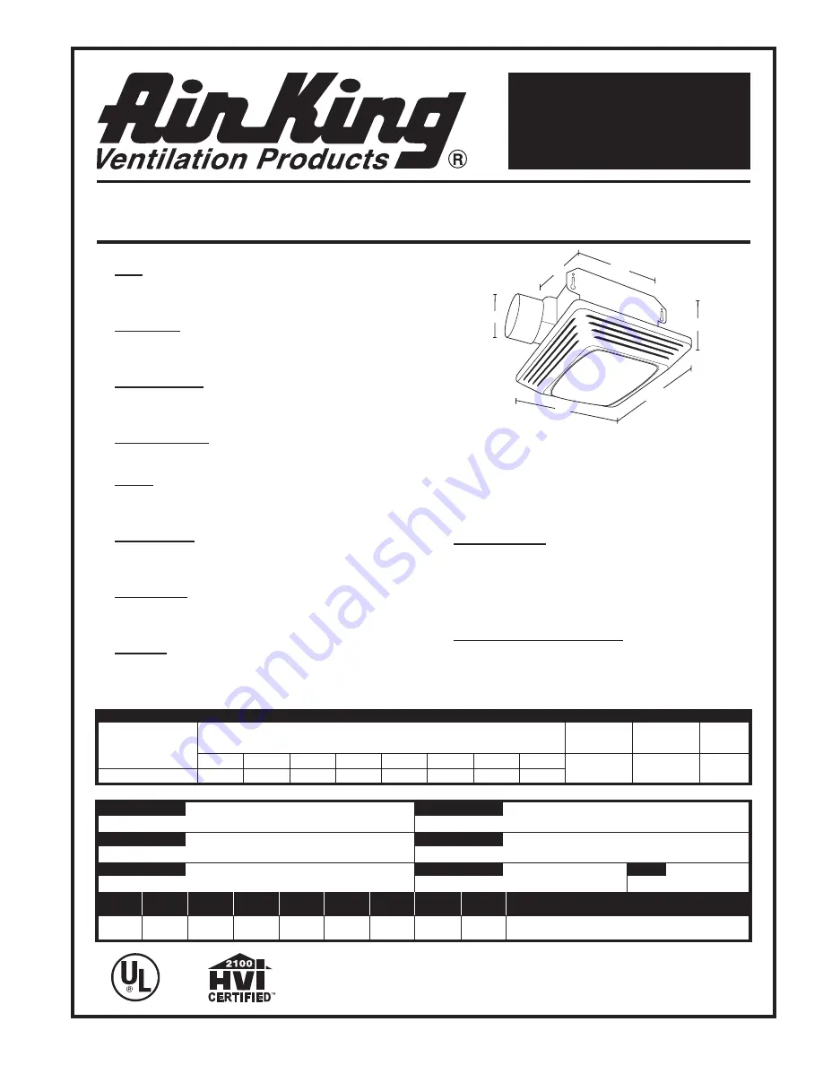 Air King ASLC120 Specifications Download Page 1