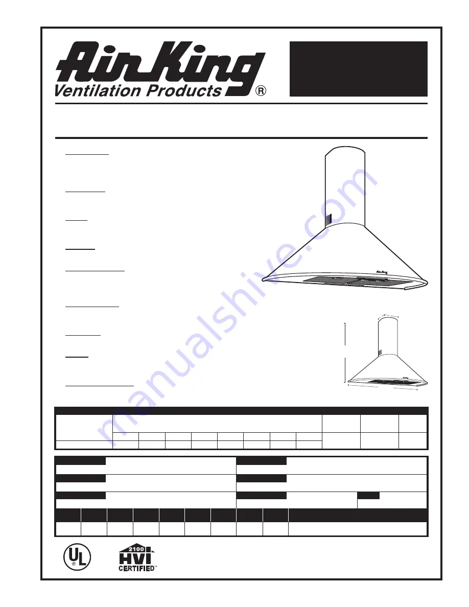 Air King CAN36SS Specifications Download Page 1