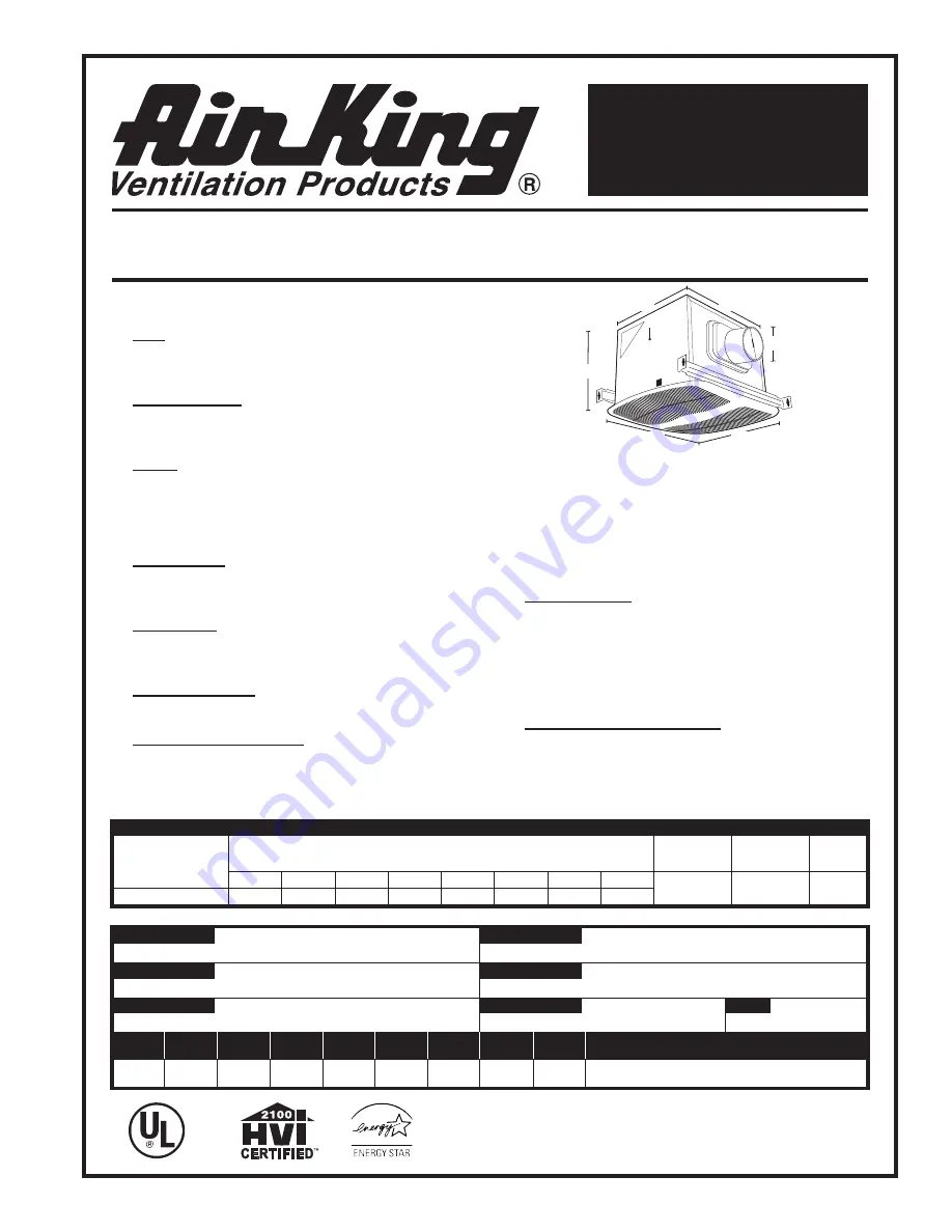 Air King Exhaust Fan AK110LS Скачать руководство пользователя страница 1