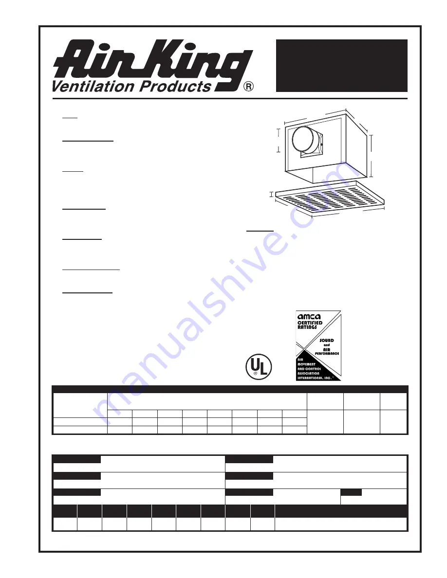 Air King FRAK130 Specifications Download Page 1