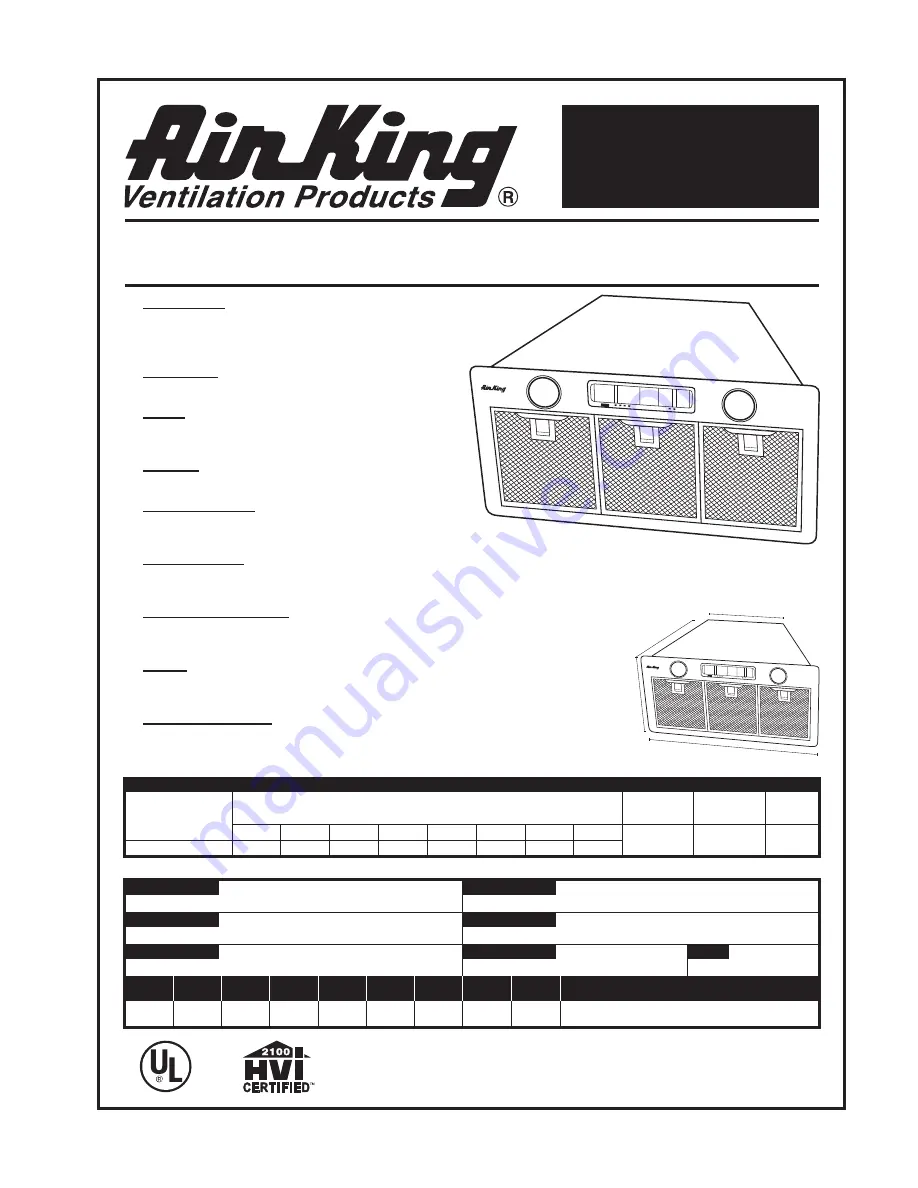 Air King Range Hood SEV30SSH Скачать руководство пользователя страница 1