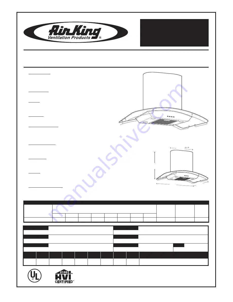 Air King RANGE HOODS IBIZA SERIES Скачать руководство пользователя страница 1