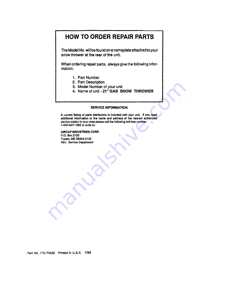 Aircap PJ602/8431 Operator'S Manual & Parts List Download Page 12