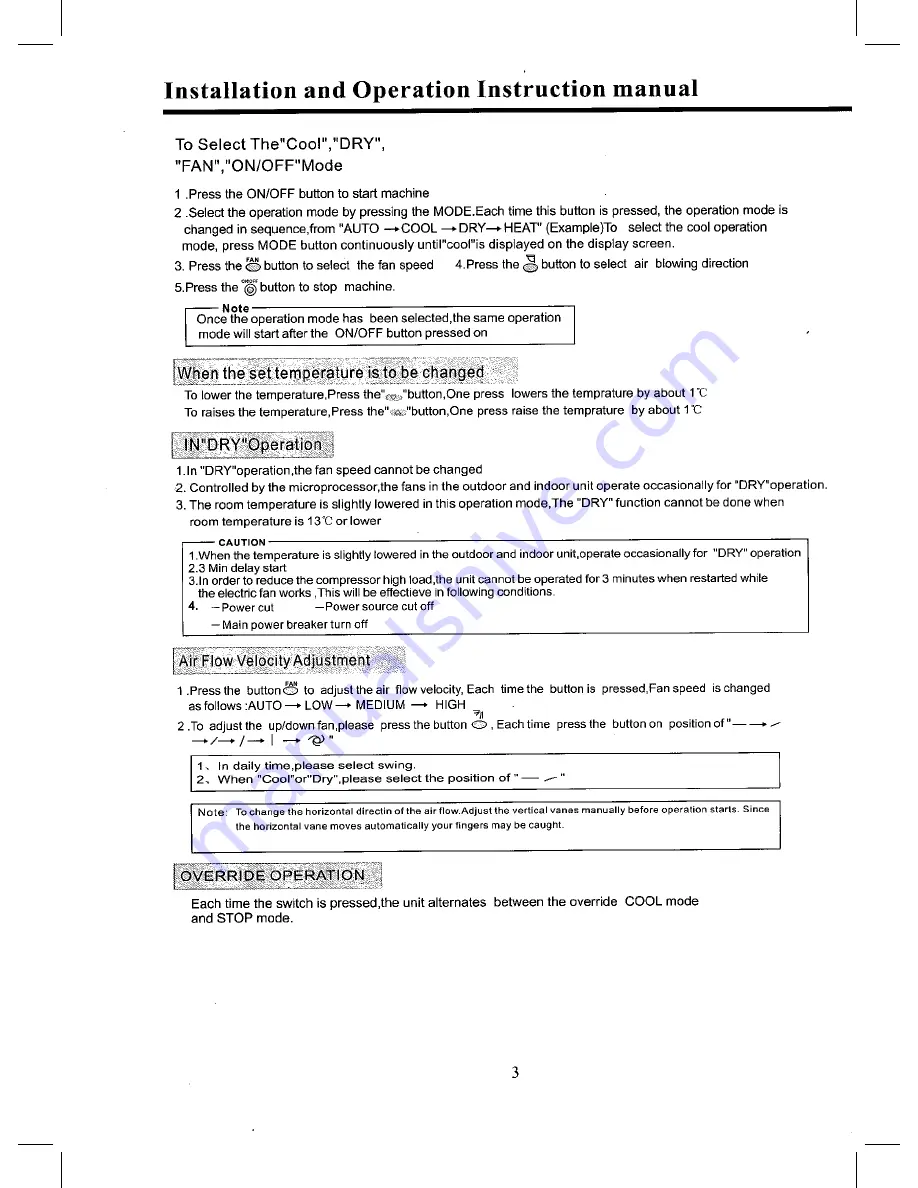 Airway Piso Techo 12K Series Installation/Operation Instruction Manual Download Page 5