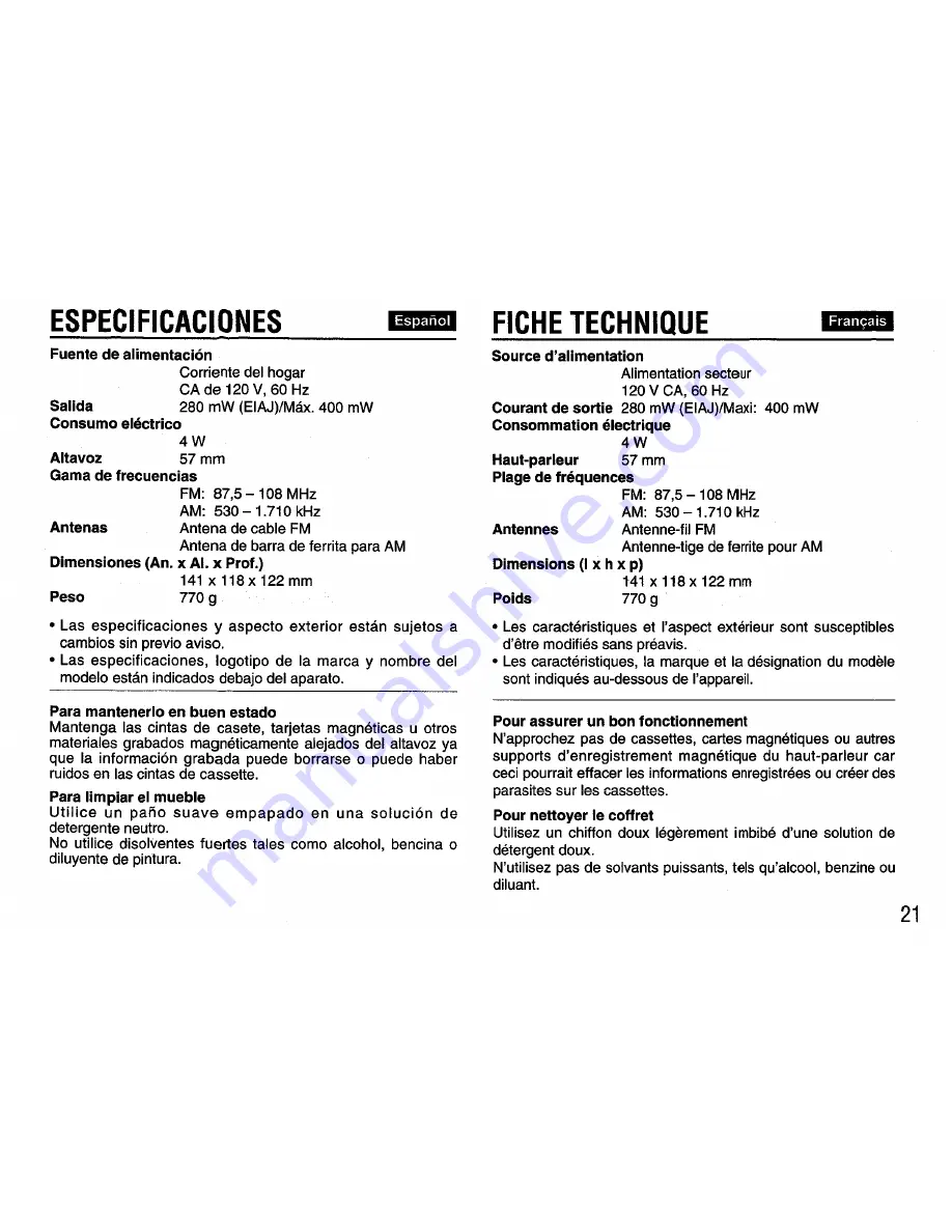 Aiwa FR-A47 Operating Instructions Manual Download Page 21