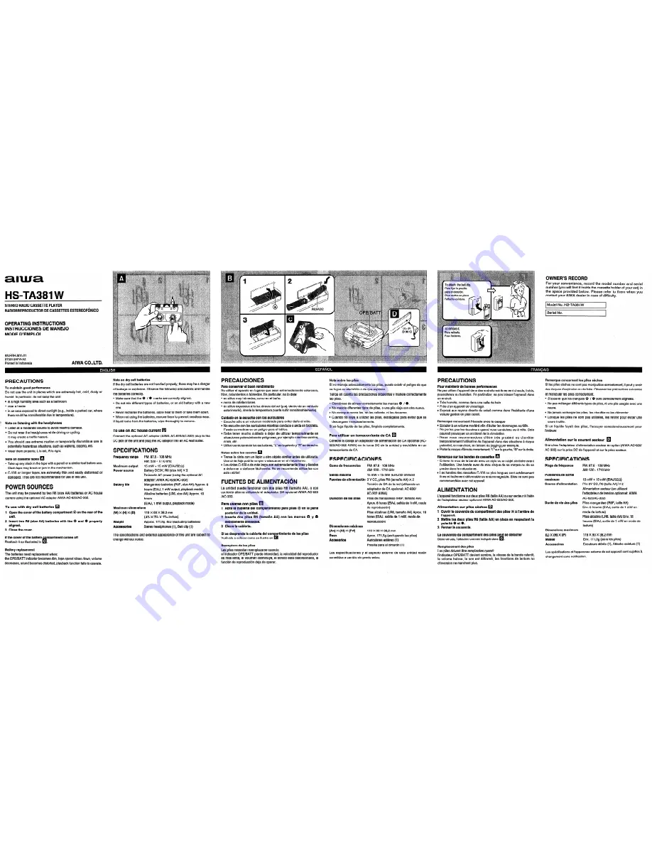 Aiwa HS-TA381 Operating Instructions Download Page 1