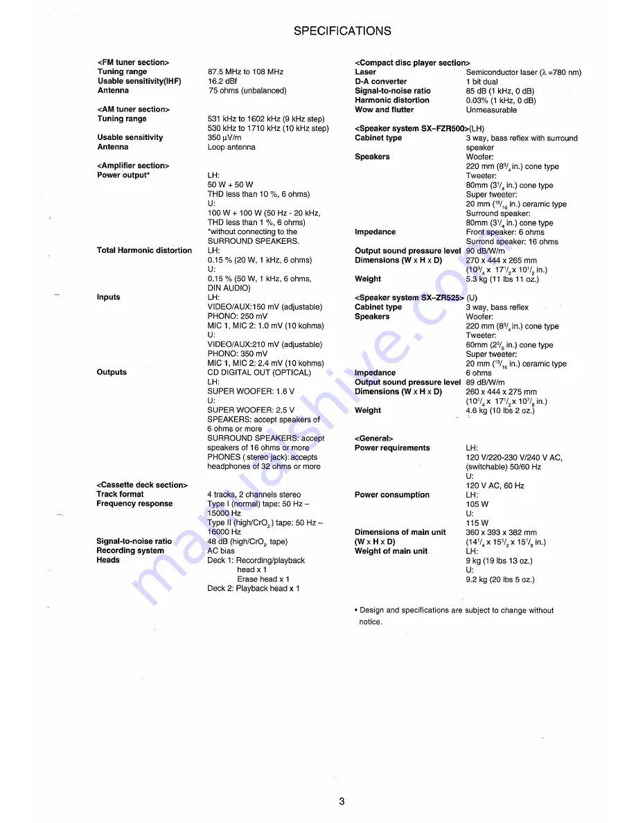 Aiwa Z-R500 Service Manual Download Page 3