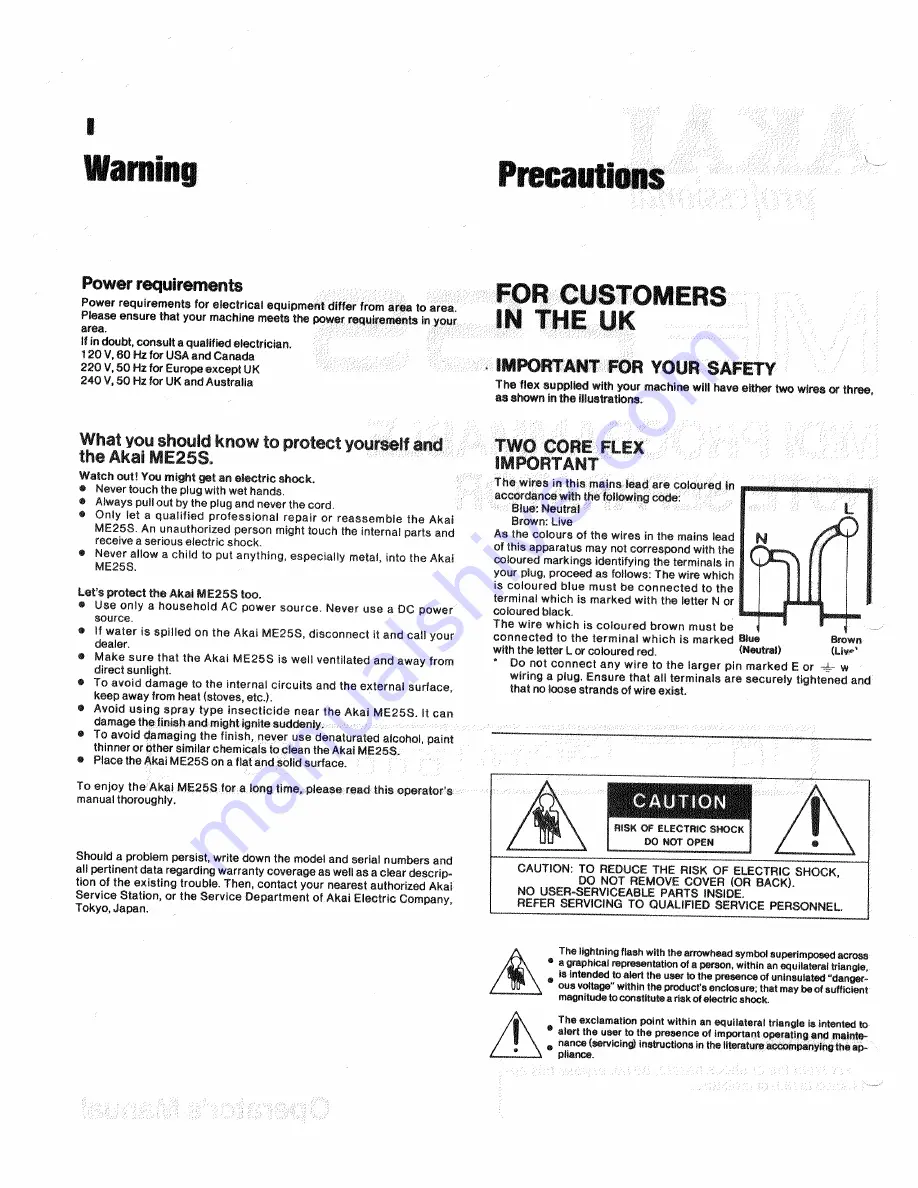 Akai ME25S Operator'S Manual Download Page 2