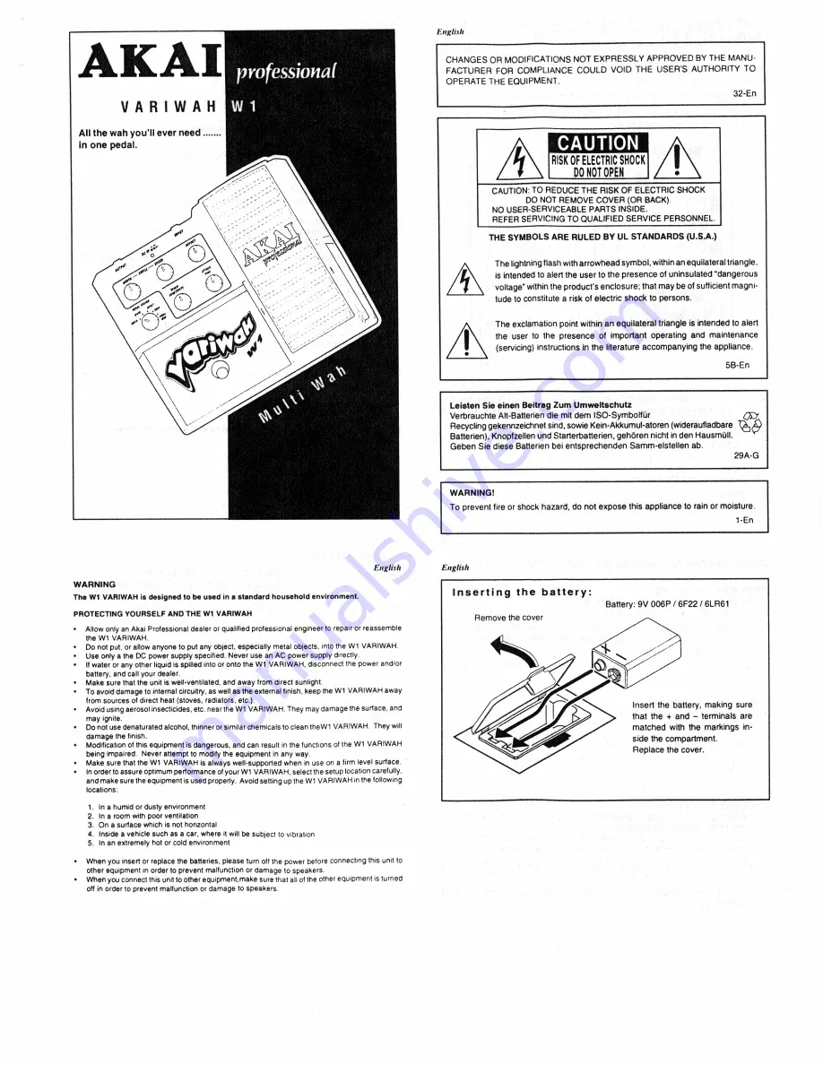 Akai VariWah W1 User Manual Download Page 1