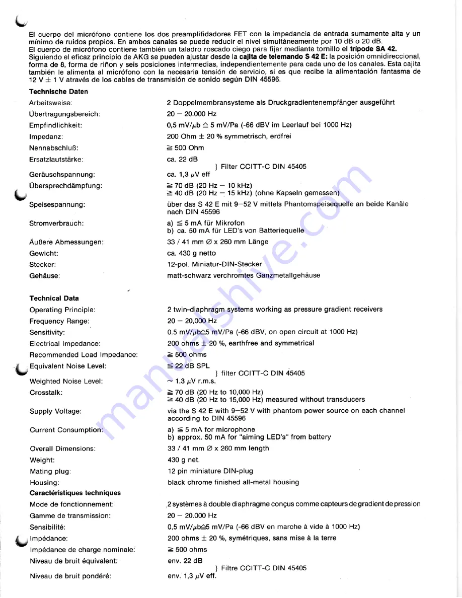 AKG C 422 Service Manual Download Page 3