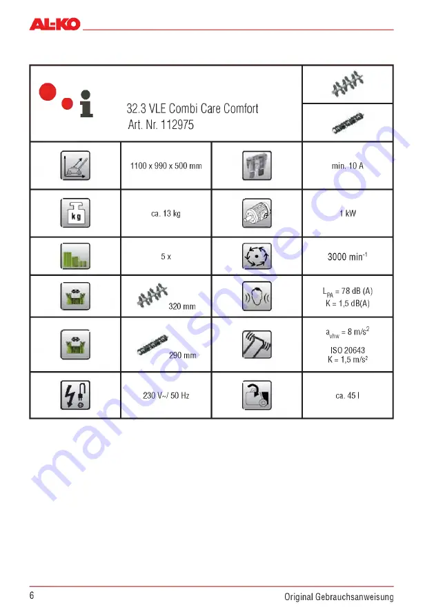 AL-KO Combi Care 32.3 VLE Comfort Operating Instructions Manual Download Page 6