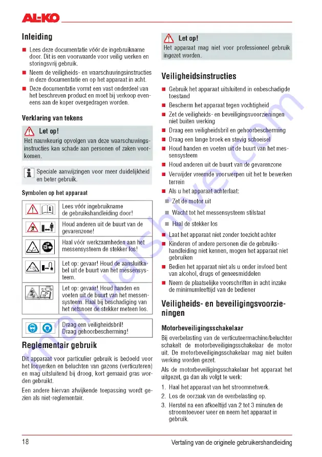 AL-KO Combi Care 32.3 VLE Comfort Operating Instructions Manual Download Page 18