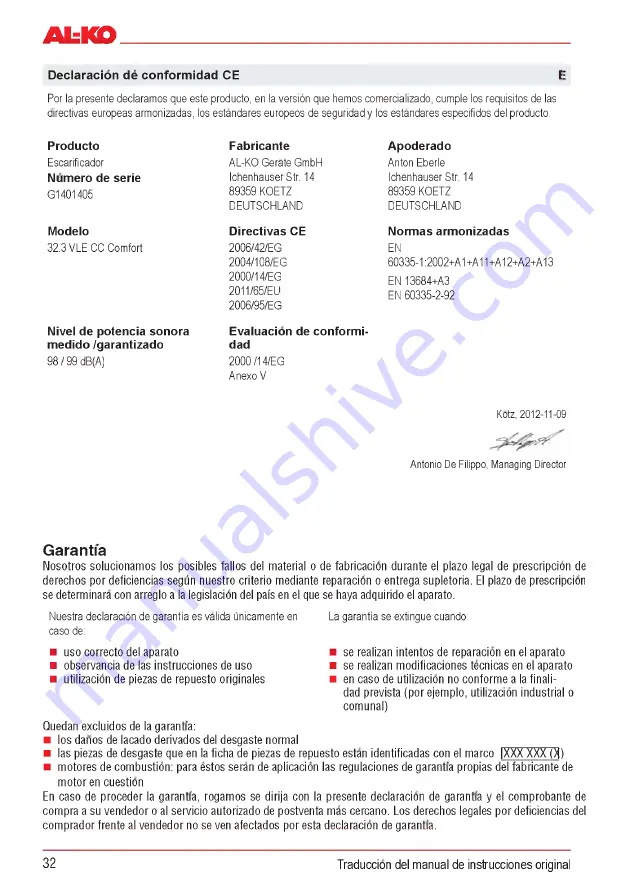 AL-KO Combi Care 32.3 VLE Comfort Operating Instructions Manual Download Page 32