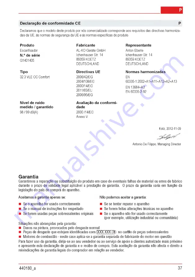 AL-KO Combi Care 32.3 VLE Comfort Operating Instructions Manual Download Page 37