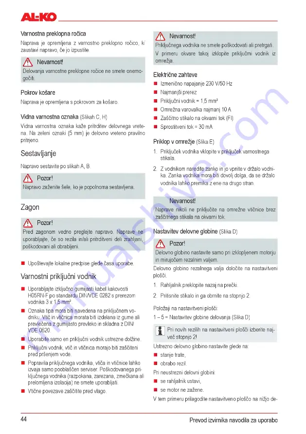 AL-KO Combi Care 32.3 VLE Comfort Operating Instructions Manual Download Page 44