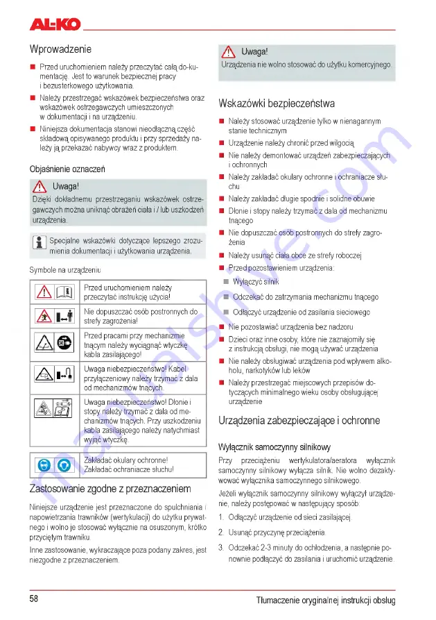 AL-KO Combi Care 32.3 VLE Comfort Operating Instructions Manual Download Page 58