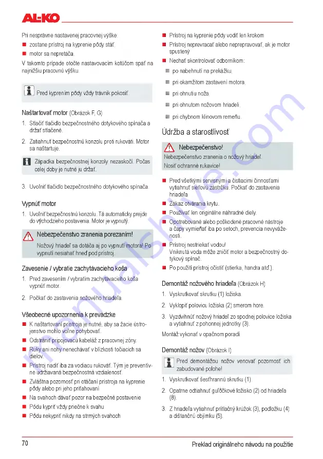 AL-KO Combi Care 32.3 VLE Comfort Operating Instructions Manual Download Page 70