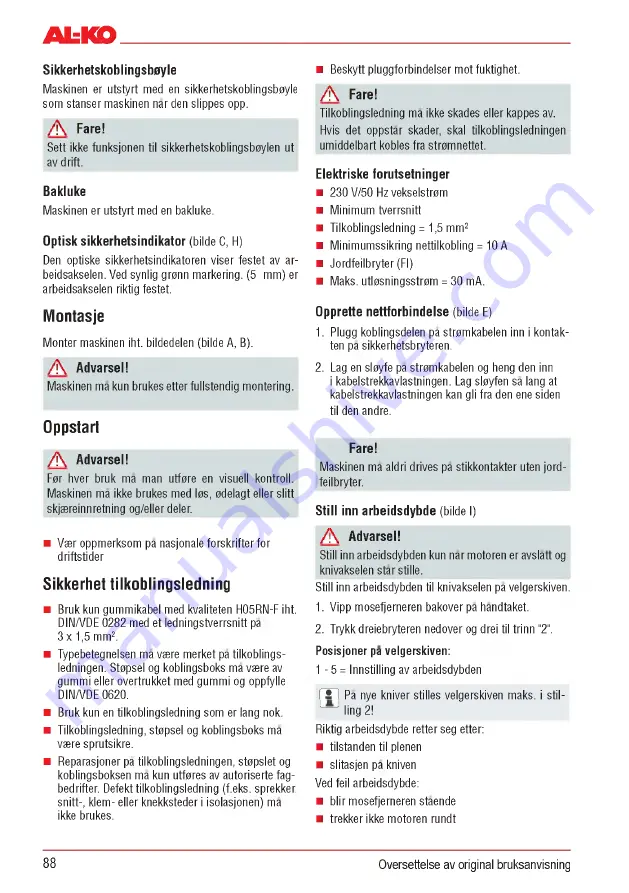 AL-KO Combi Care 32.3 VLE Comfort Operating Instructions Manual Download Page 88