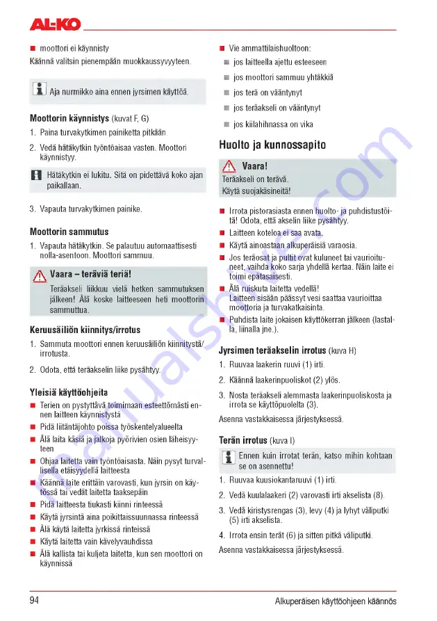 AL-KO Combi Care 32.3 VLE Comfort Operating Instructions Manual Download Page 94