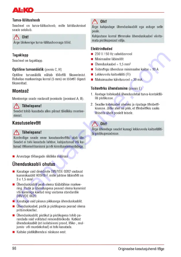 AL-KO Combi Care 32.3 VLE Comfort Operating Instructions Manual Download Page 98