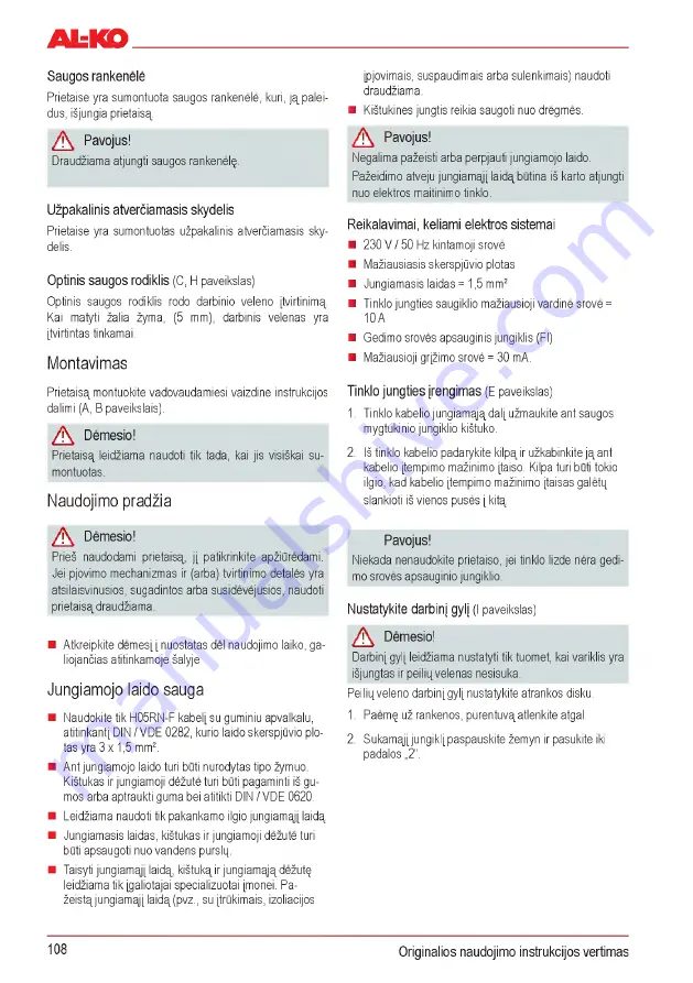 AL-KO Combi Care 32.3 VLE Comfort Operating Instructions Manual Download Page 108