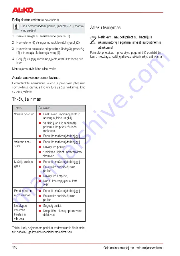 AL-KO Combi Care 32.3 VLE Comfort Operating Instructions Manual Download Page 110