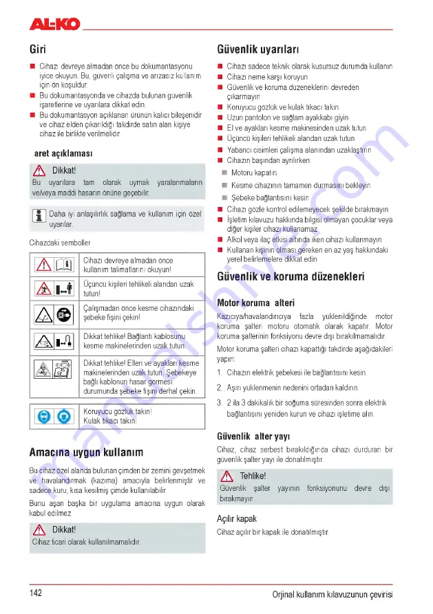 AL-KO Combi Care 32.3 VLE Comfort Operating Instructions Manual Download Page 142