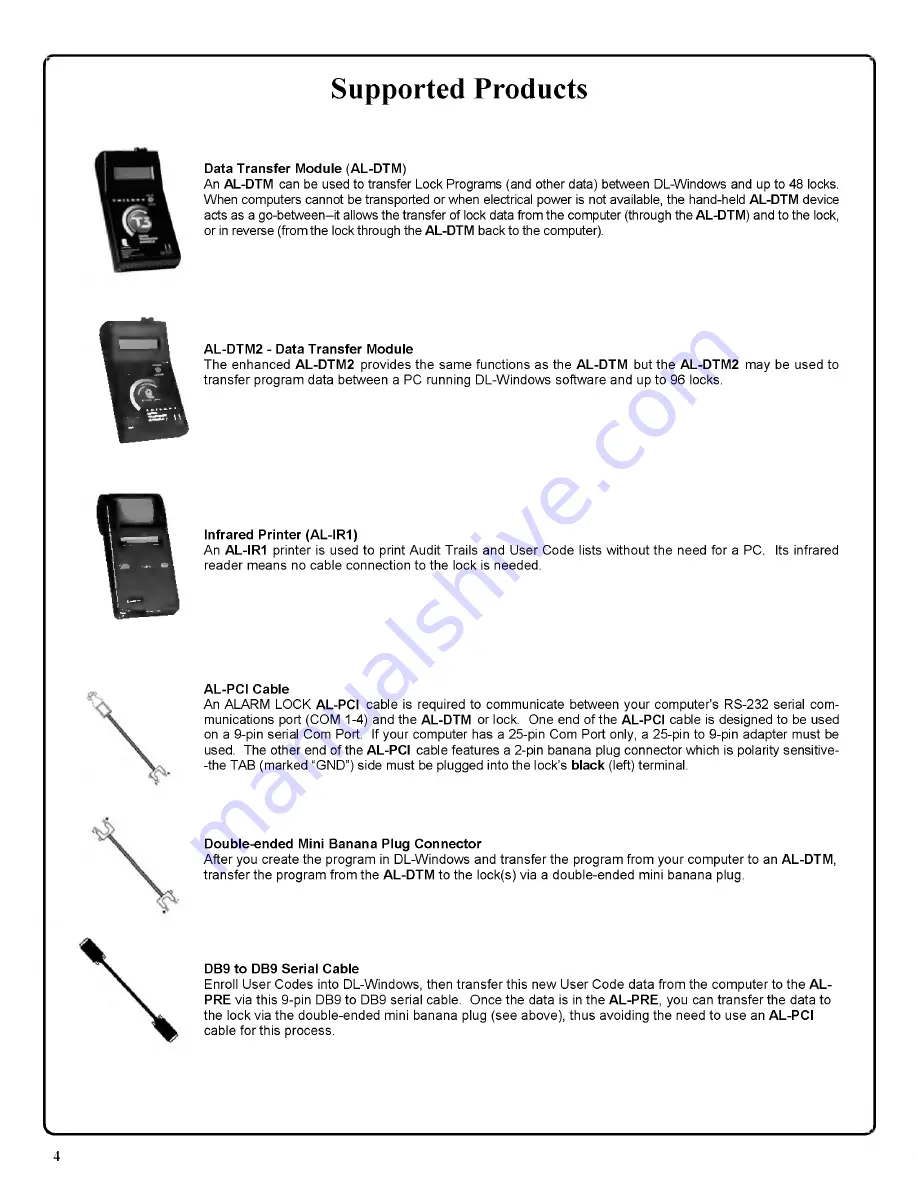 Alarm Lock Trilogy DL4100 Series Programming Instructions Manual Download Page 4