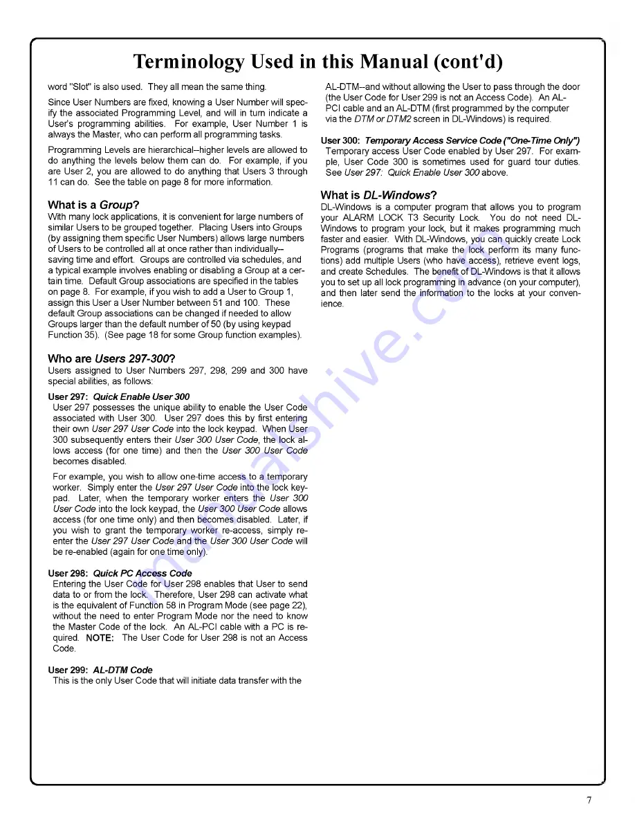 Alarm Lock Trilogy DL4100 Series Programming Instructions Manual Download Page 7