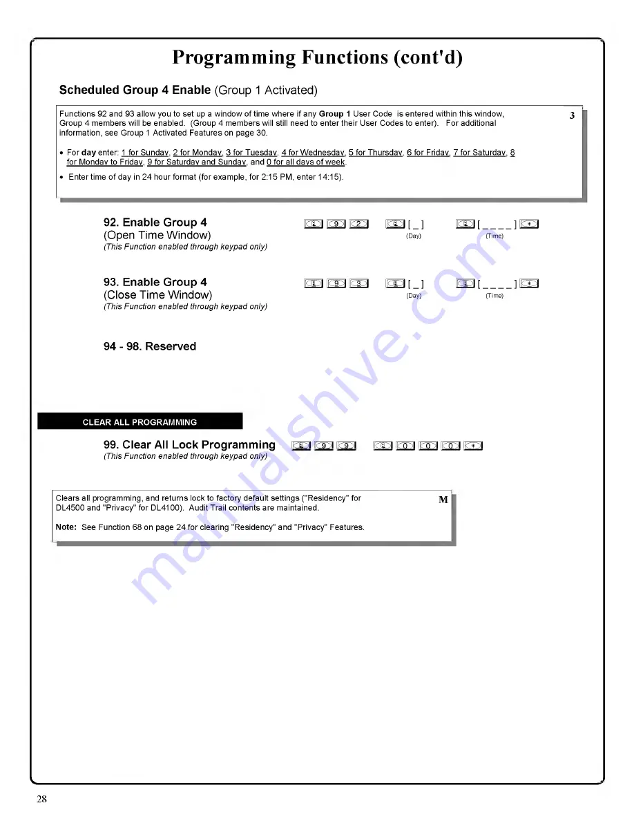 Alarm Lock Trilogy DL4100 Series Programming Instructions Manual Download Page 28