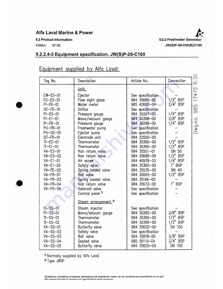 Alfa Laval JWSP-26-C100 Скачать руководство пользователя страница 129