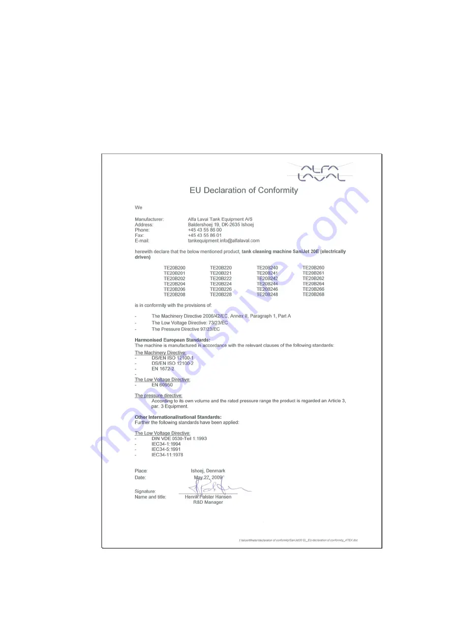 Alfa Laval TE20B200 Instruction Manual Download Page 46