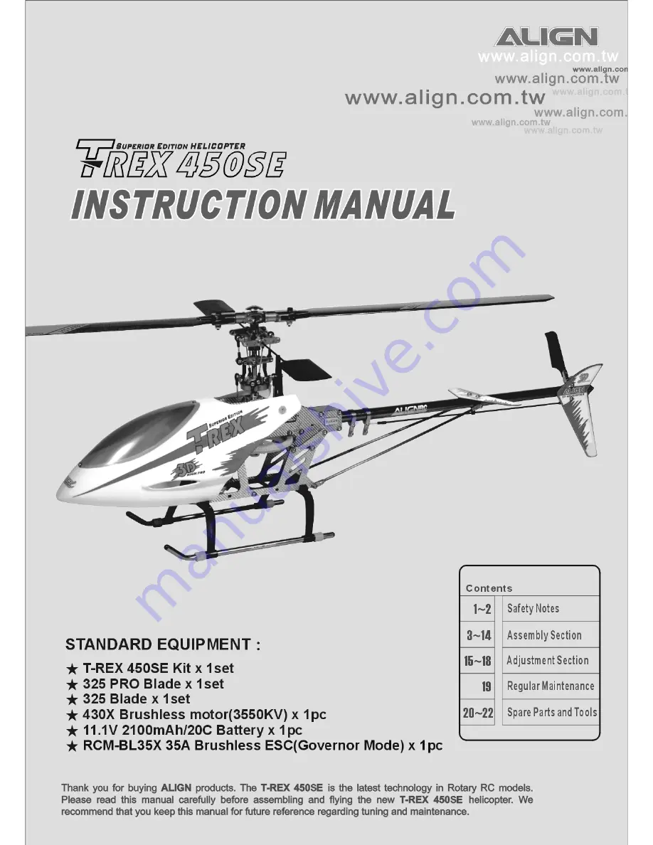 Align T-rex 450SE Instruction Manual Download Page 1