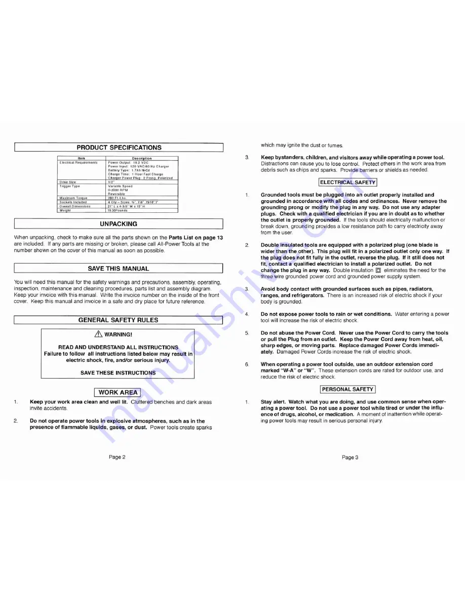 All-Power APT1016A Owner'S Manual Download Page 2