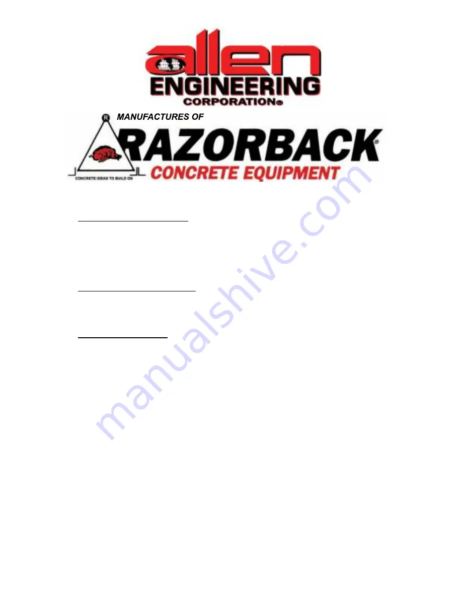 Allen Engineering Corporation RAZORBACK 12HD Operation Manual Download Page 31