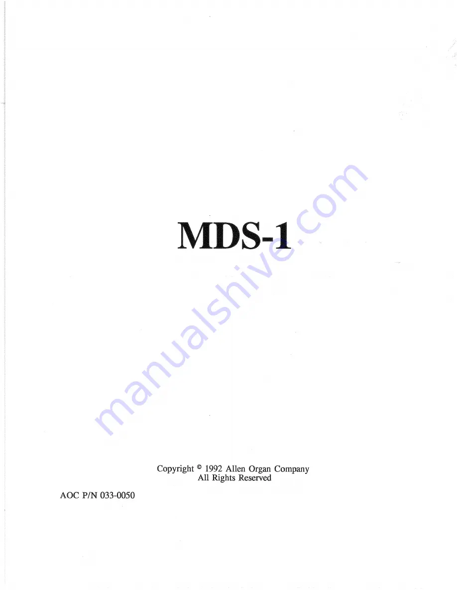 Allen Organ Company MDS-1 Owner'S Manual Download Page 1